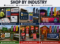 Shop by Industry signs and banners for engineering, construction, events, garden centres, retail and Christmas