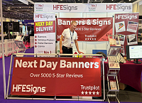 HFE Signs banner printing display with banners, roller banners and printed boards at Event Production Show London ExCeL 2026