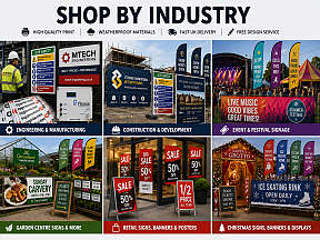Shop by Industry signs and banners for engineering, construction, events, garden centres, retail and Christmas Shop by Industry signs and banners for engineering, construction, events, garden centres, retail and Christmas
