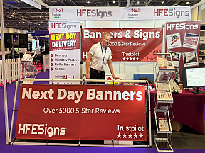 HFE Signs banner printing display with banners, roller banners and printed boards at Event Production Show London ExCeL 2026