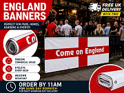England St George's Cross banner outside busy pub with free UK delivery and next working day delivery offer
