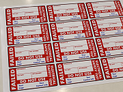 Custom printed failed PAT test safety labels for engineering and manufacturing equipment