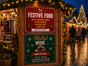 Christmas Foamex signs for festive food and mulled wine stalls Christmas Foamex signs for festive food and mulled wine stalls