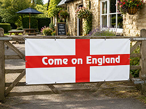 England football supporters banner for Euro and World Cup events featuring next working day delivery and commercial grade quality