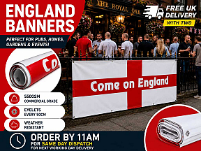 England St George's Cross banner outside busy pub with free UK delivery and next working day delivery offer