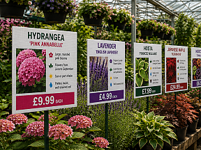 Garden centre plant identification signs printed on Correx® Garden centre plant identification signs printed on Correx®
