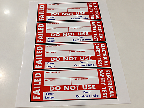 Custom printed Failed PAT test safety labels for engineering and manufacturing equipment Custom printed Failed PAT test safety labels for engineering and manufacturing equipment