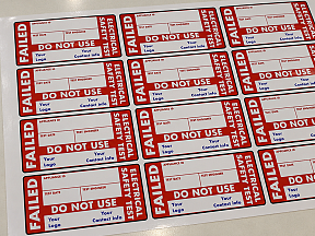 Custom printed failed PAT test safety labels for engineering and manufacturing equipment Custom printed failed PAT test safety labels for engineering and manufacturing equipment