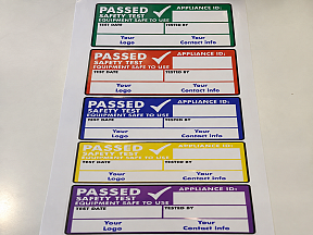 Custom printed PAT test safety labels for engineering and manufacturing equipment