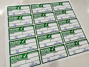 Custom printed PAT test safety labels for engineering and manufacturing equipment